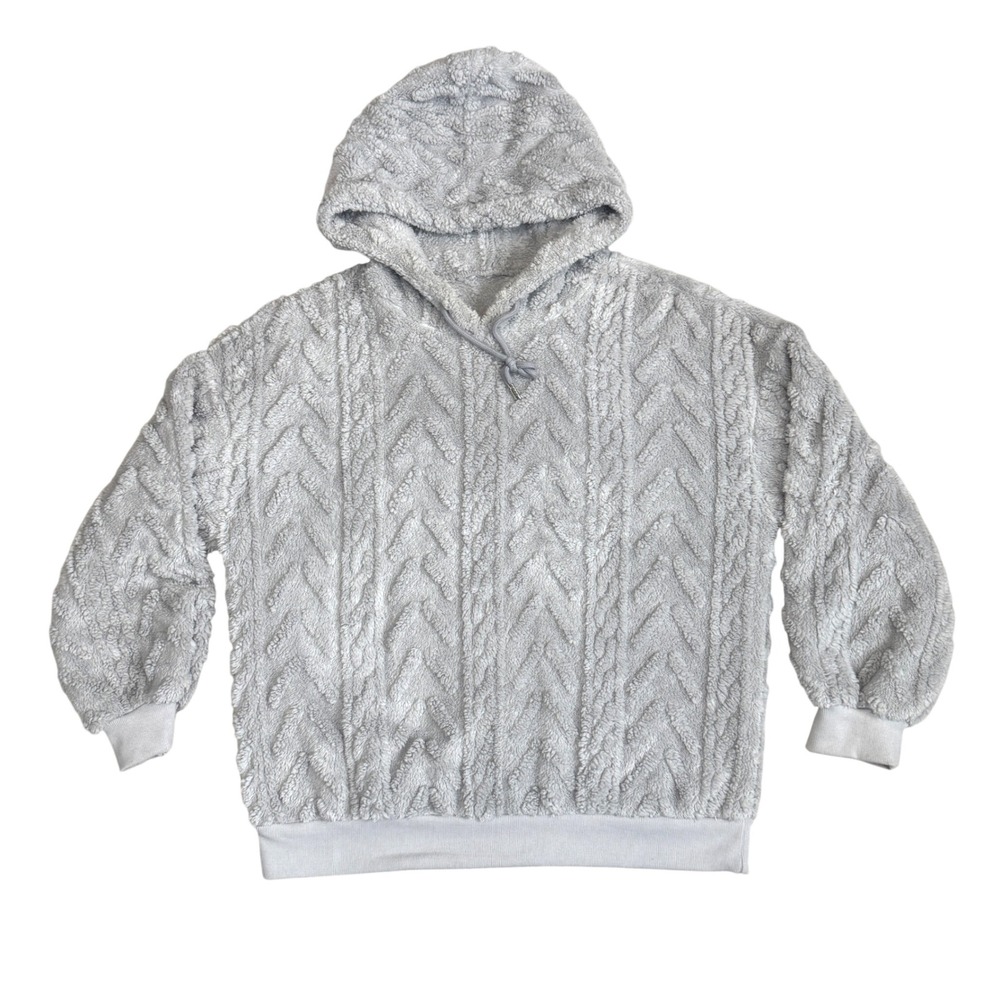 Shein Light Gray Cable Knit Textured Fleece Hoodie Oversized Pullover Large